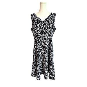 Karl Lagerfield Paris Black White Floral Knit Stretch‎ Dress Zip Back Women’s 14